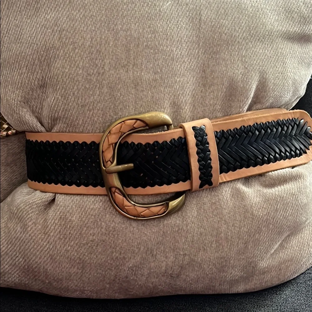 Hussy black & British tan leather belt Tan and Black Woven Belt Gold hardware